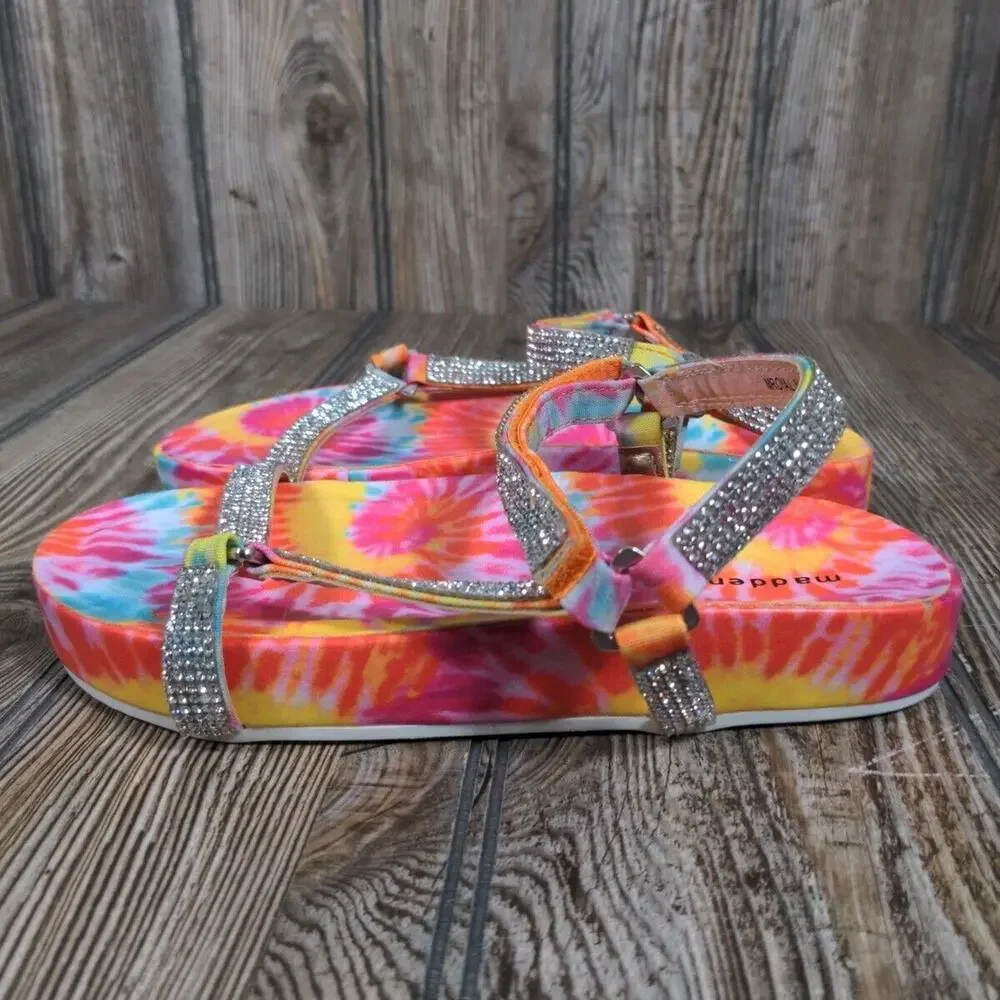 Madden Girl MRoyal Sandals Rainbow Tie Dye‎ Rhinestone Bling Strap Girls Size 1